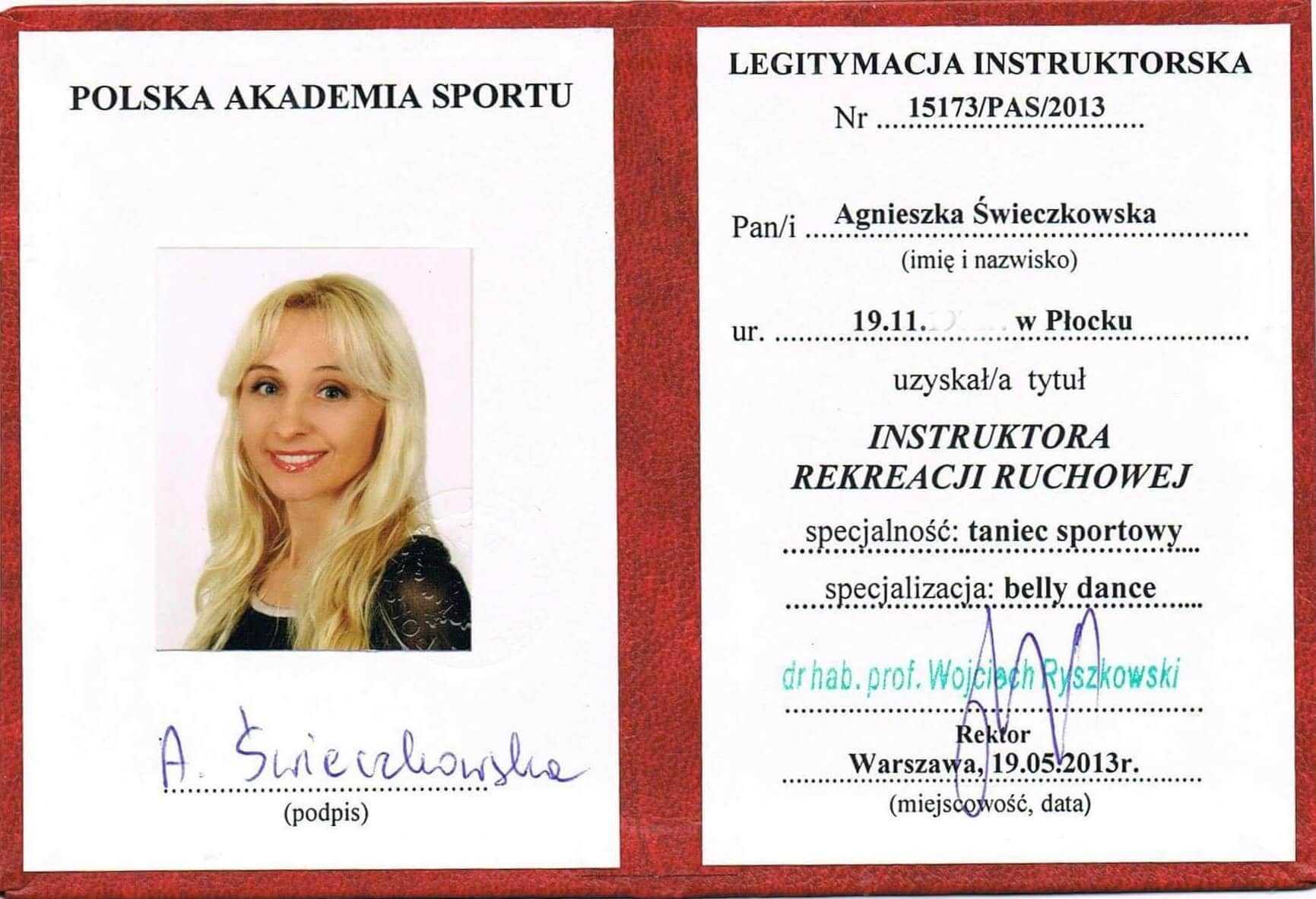 Agnieszka Świeczkowska - legitymacja instruktora