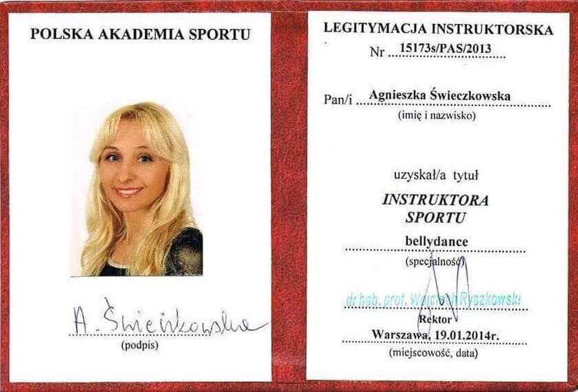 Agnieszka Świeczkowska - legitymacja instruktora